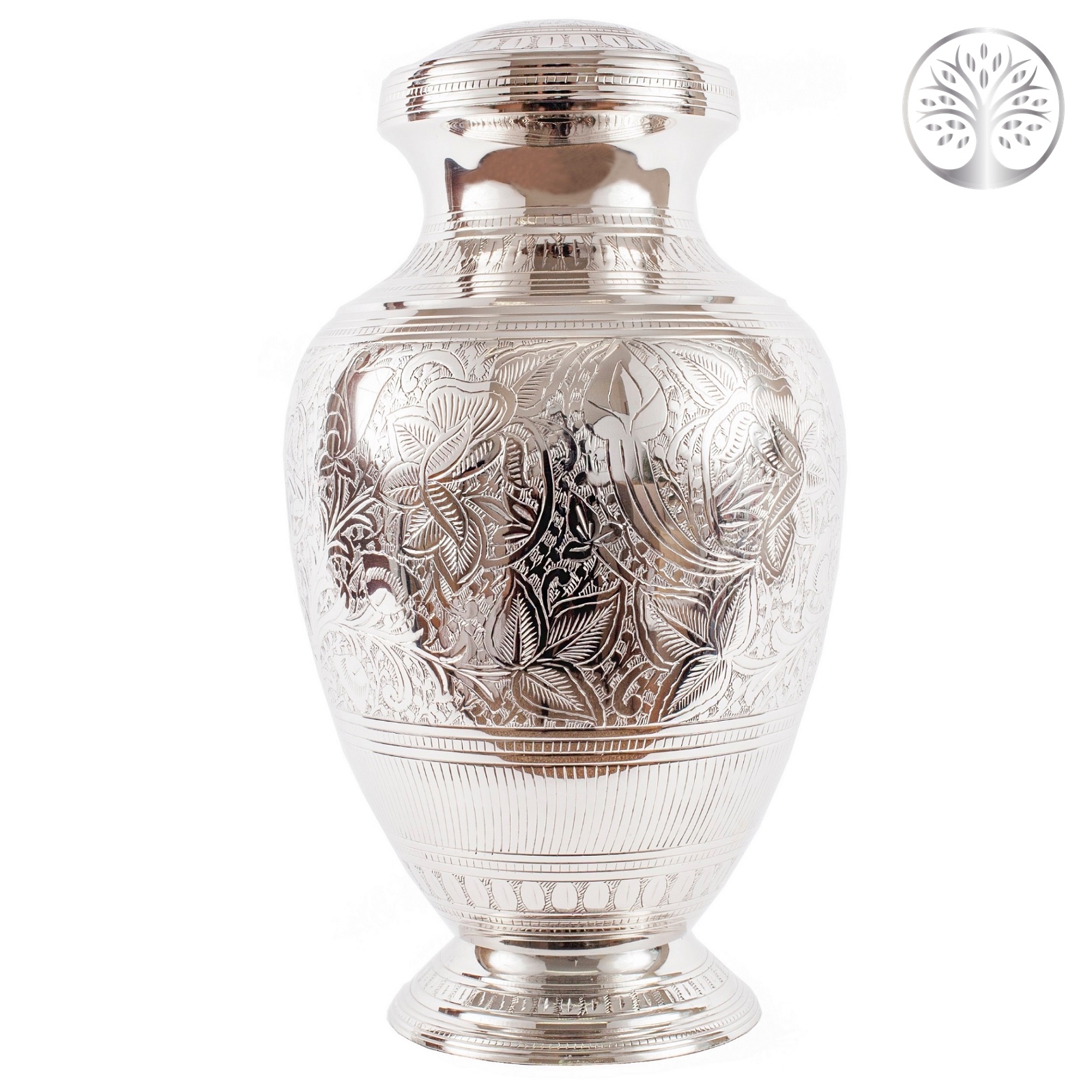 Double Floral Engraved Brass Urn in Silver (6.5L)